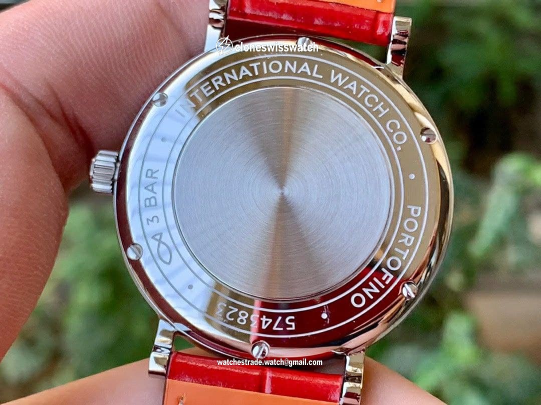 Portofino 37mm SS V7F 1:1 Best Edition White Dial Diamonds Bezel on Red Leather Strap back Portofino 37mm SS V7F 1:1 Best Edition White Dial Diamonds Bezel on Red Leather Strap back
