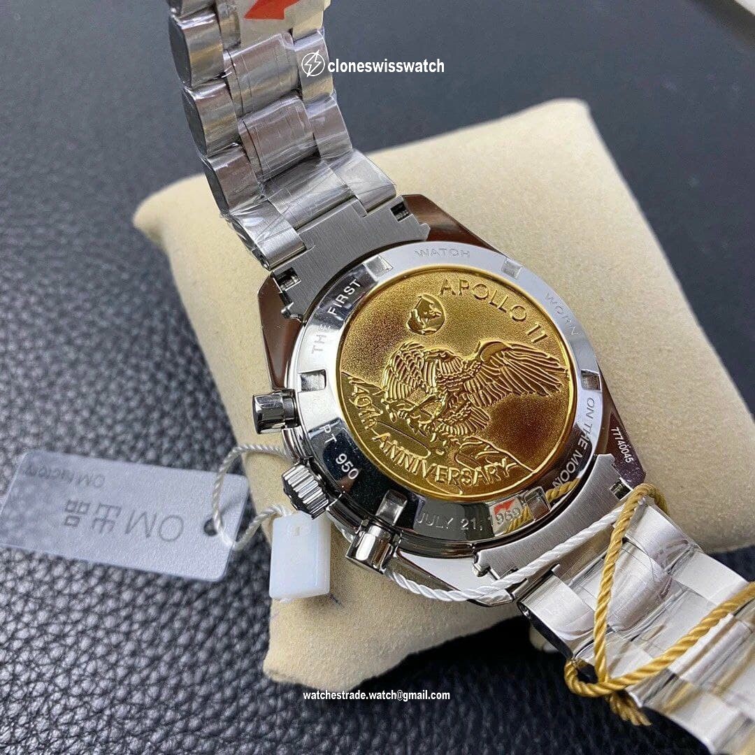 Speedmaster Apollo XI 40th Anniversary OMF 1:1 Best Edition Black Dial on SS Bracelet Manual Winding Chrono Movement back Speedmaster Apollo XI 40th Anniversary OMF 1:1 Best Edition Black Dial on SS Bracelet Manual Winding Chrono Movement back