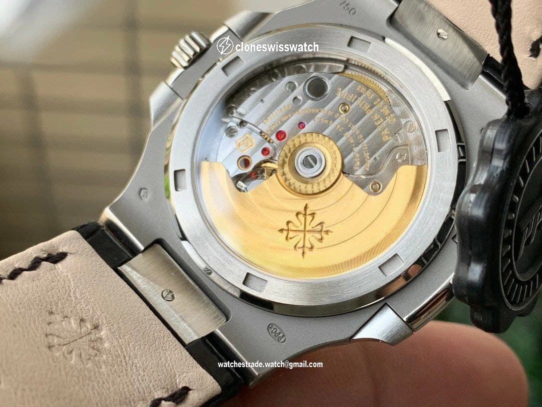 Nautilus 5711/1A PPF 1:1 Best Edition Gray Textured Dial on Black Leather Strap 324CS V4 back Nautilus 5711/1A PPF 1:1 Best Edition Gray Textured Dial on Black Leather Strap 324CS V4 back
