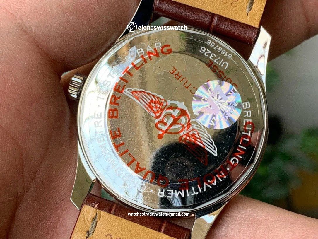 Navitimer 1 SS 41mm V7F 1:1 Best Edition RG Bezel Gray Dial on Brown Leather Strap back Navitimer 1 SS 41mm V7F 1:1 Best Edition RG Bezel Gray Dial on Brown Leather Strap back