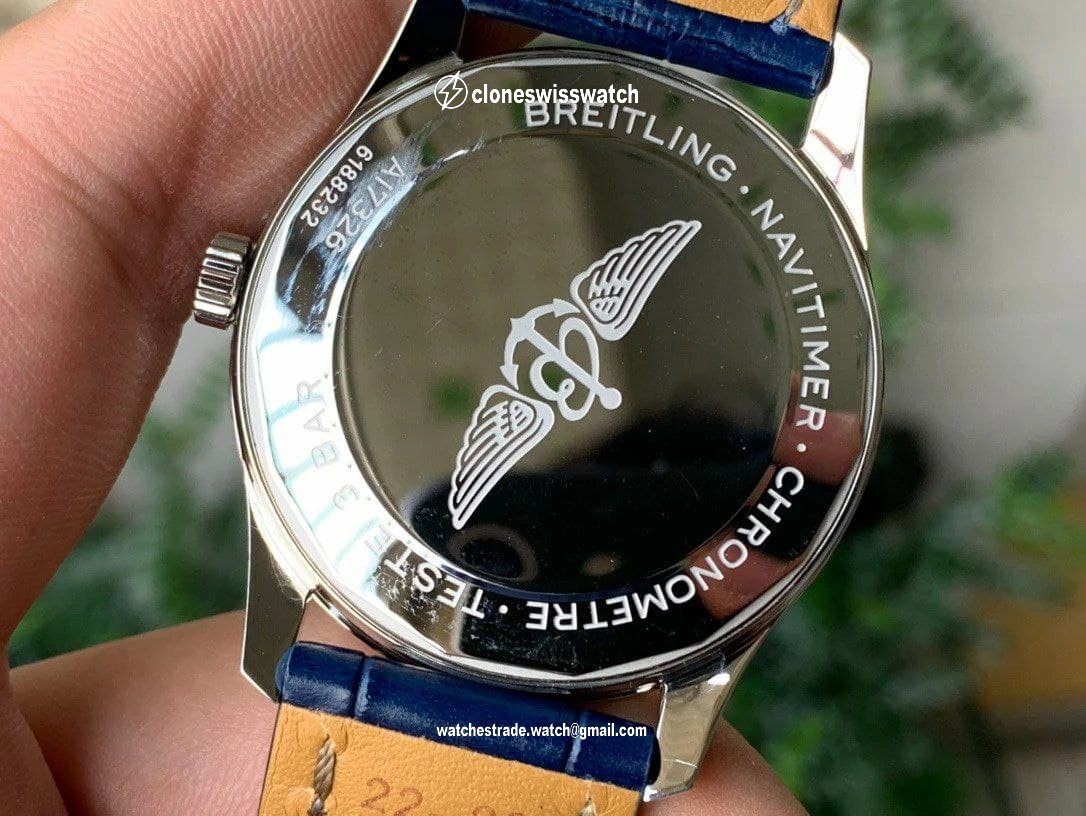 Navitimer 1 SS 41mm V7F 1:1 Best Edition SS Bezel Blue Dial on Blue Leather Strap back Navitimer 1 SS 41mm V7F 1:1 Best Edition SS Bezel Blue Dial on Blue Leather Strap back