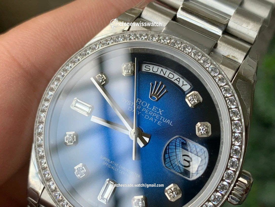 Rolex DayDate 36mm Dia Pres 904L SS/SS Blue/Diam 1:1 Best Edition Version back Rolex DayDate 36mm Dia Pres 904L SS/SS Blue/Diam 1:1 Best Edition Version back