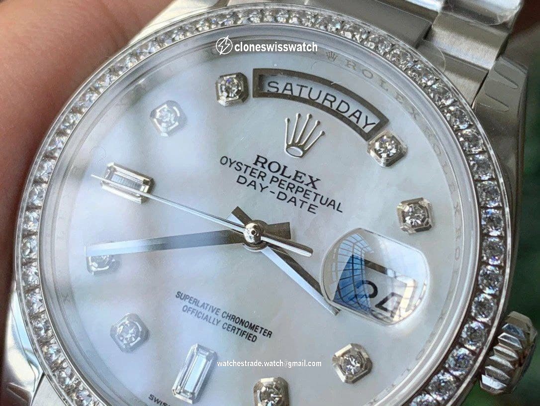 Rolex DayDate 36mm Dia Pres 904L SS/SS M-Wht/Diam 1:1 Best Edition Version back Rolex DayDate 36mm Dia Pres 904L SS/SS M-Wht/Diam 1:1 Best Edition Version back