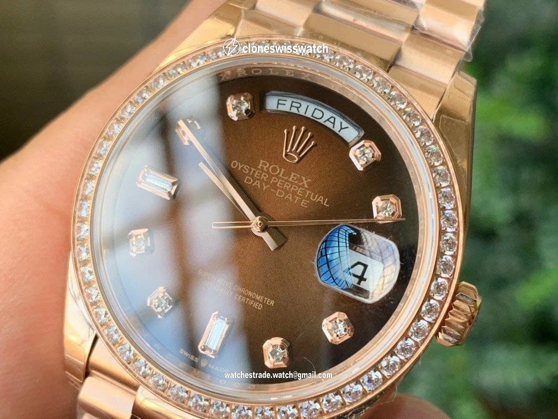Rolex DayDate 36mm Flt Pres 904L YG/YG G-Brown/Dia 1:1 Best Edition Version back Rolex DayDate 36mm Flt Pres 904L YG/YG G-Brown/Dia 1:1 Best Edition Version back