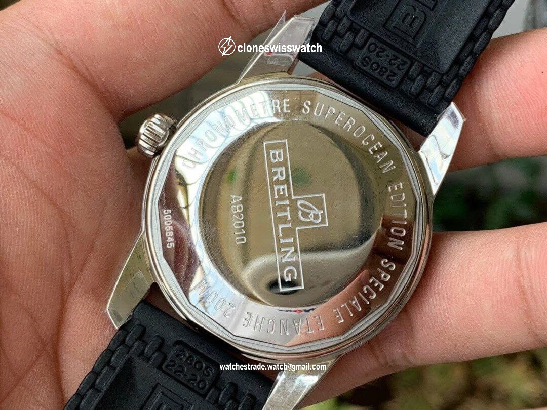 SuperOcean Heritage ii 42mm SS GF 1:1 Best Edition White Dial Black Bezel on Black Rubber Strap V2 back SuperOcean Heritage ii 42mm SS GF 1:1 Best Edition White Dial Black Bezel on Black Rubber Strap V2 back