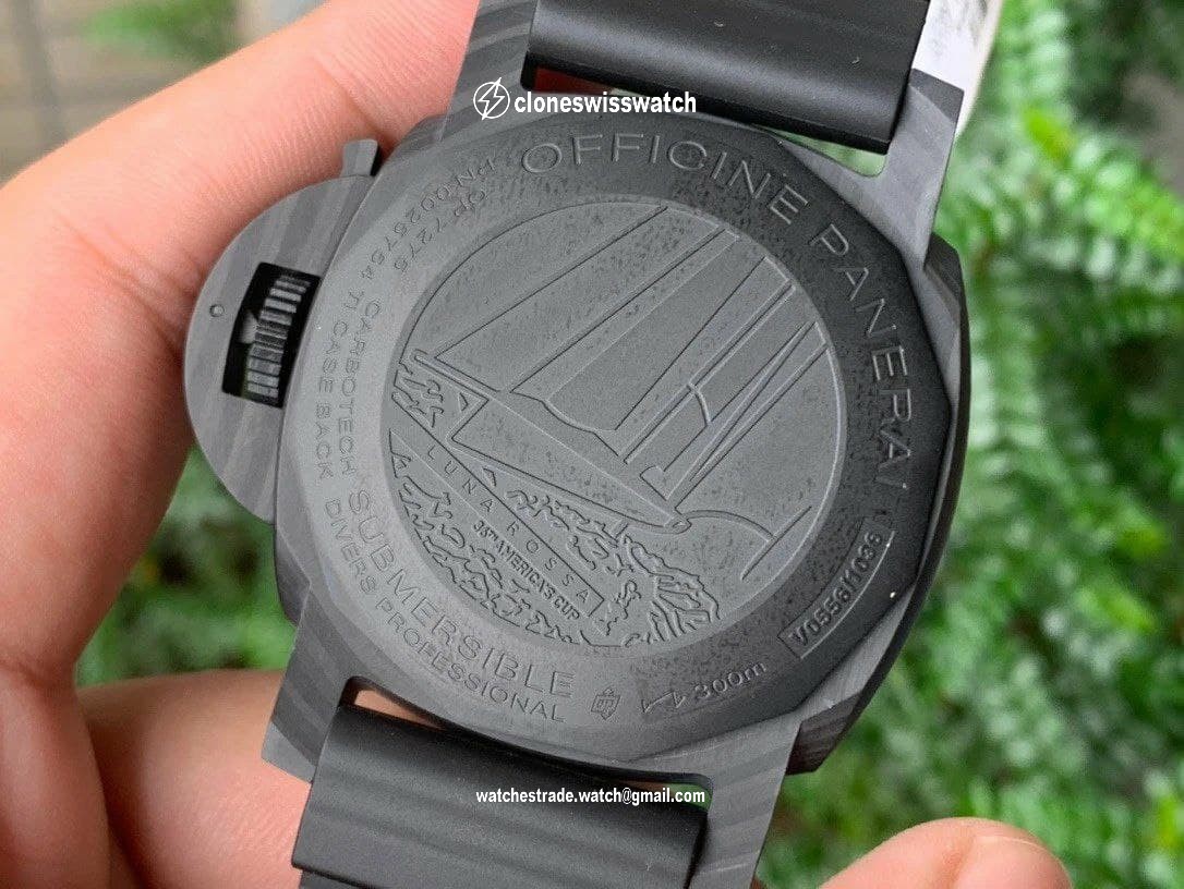 PAM1039 V Carbotech VSF 1:1 Best Edition Grey Sail Dial on Black Rubber Strap P.9010 Clone back PAM1039 V Carbotech VSF 1:1 Best Edition Grey Sail Dial on Black Rubber Strap P.9010 Clone back