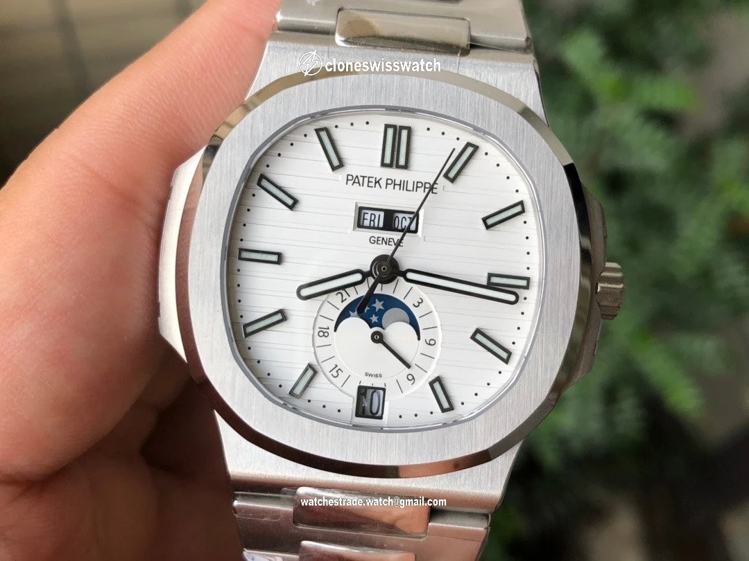 NAUTILUS 5726 COMPLICATED SS 1:1 BEST EDITION WHITE TEXTURED DIAL ON SS BRACELE