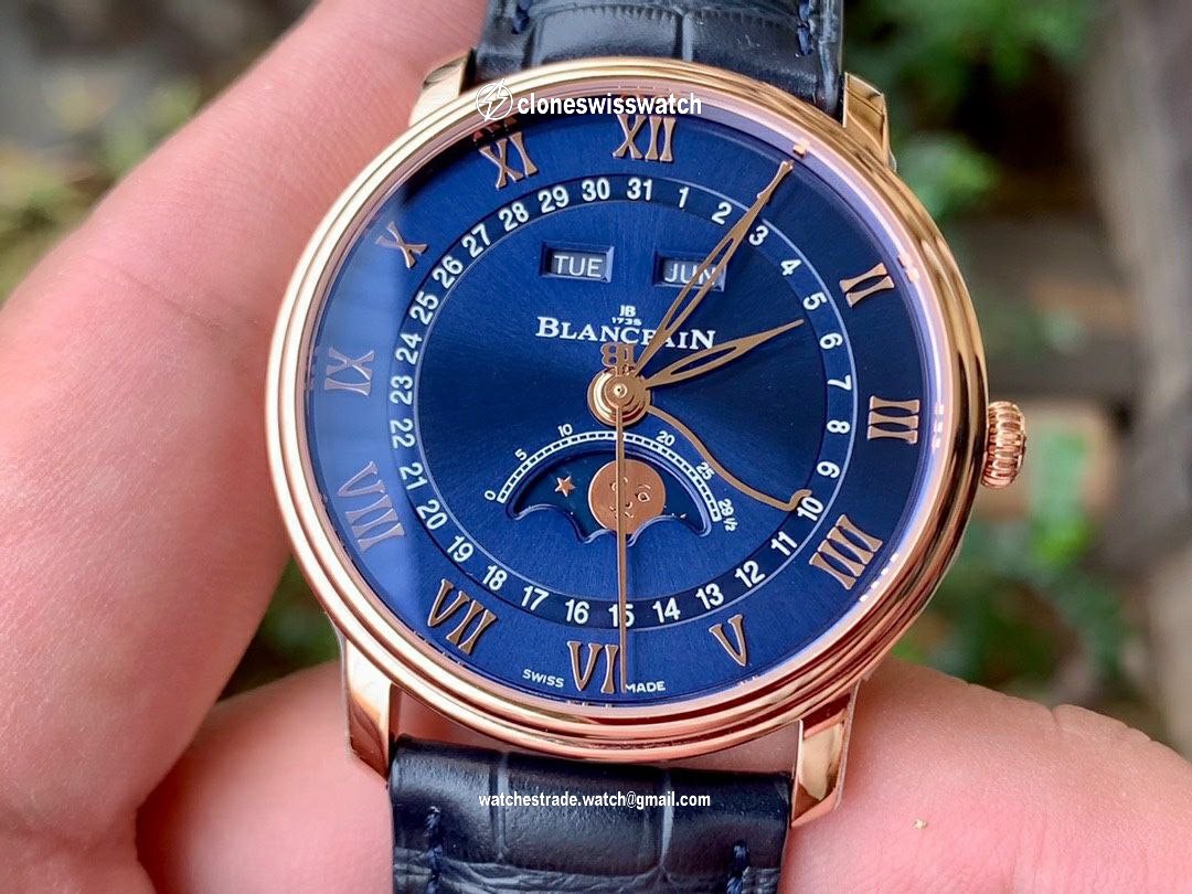 VILLERET 6654 SG COMPLICATED FUNCTION OMF 1:1 BEST EDITION BLUE DIAL ON BLUE LEATHER STRAP A6654 V2