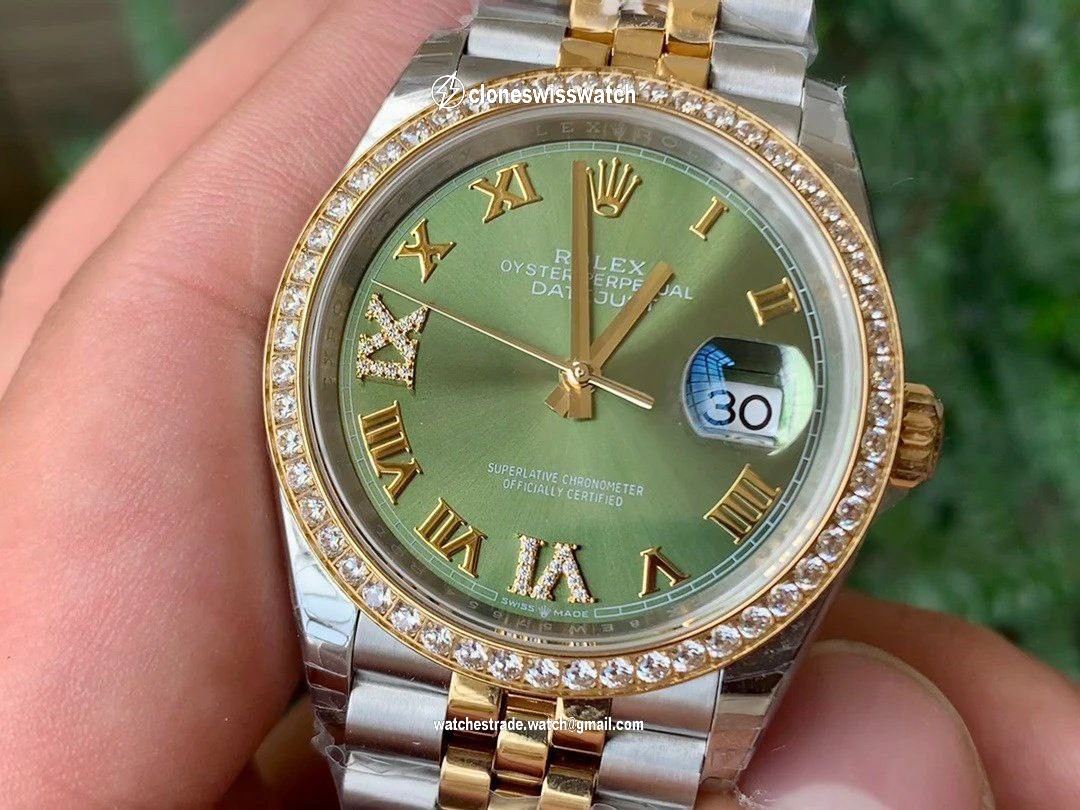 Rolex Date Just 36mm Diamond Green Dial SG Strap 1:1 Best Edition Version