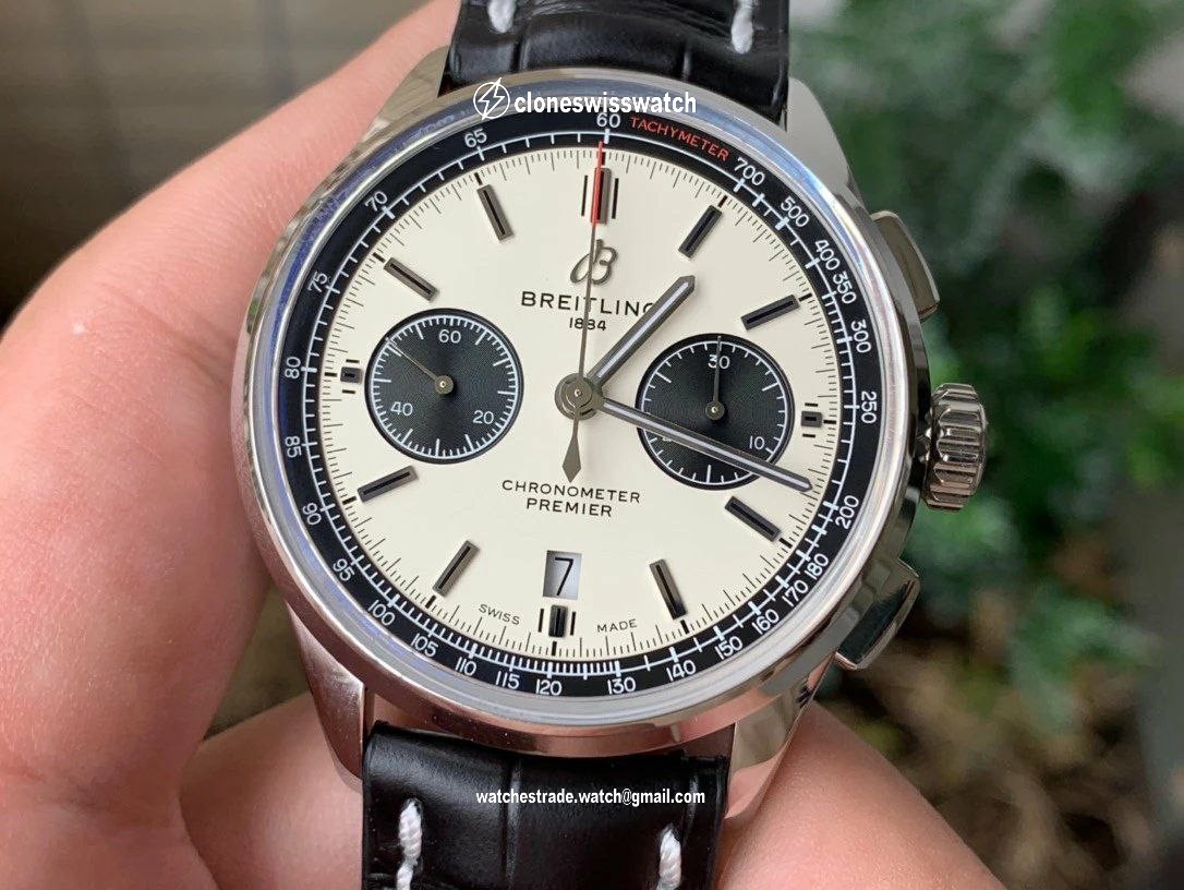 PREMIER B01 CHRONO SS 42MM GF 1:1 BEST EDITION WHITE/BLACK DIAL ON BLACK LEATHER STRAP