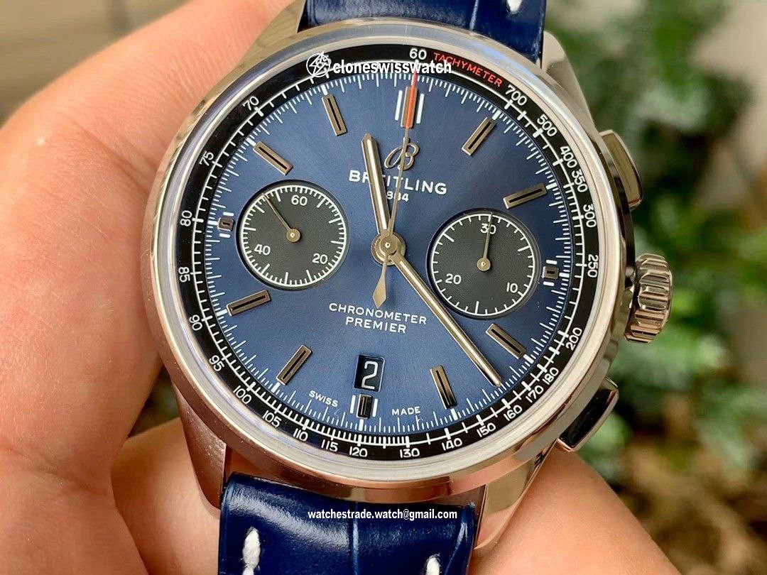 PREMIER B01 CHRONO SS 42MM GF 1:1 BEST EDITION BLUE DIAL ON BLUE LEATHER STRAP