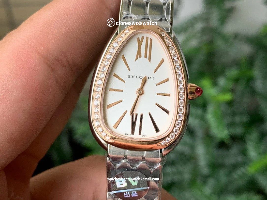 SERPENTI SEDUTTORI WATCH SS/RG BVF 1:1 BEST EDITION WHITE DIAL DIAMONDS RG BEZEL ON SS/RG BRACELET ETA QUARTZ