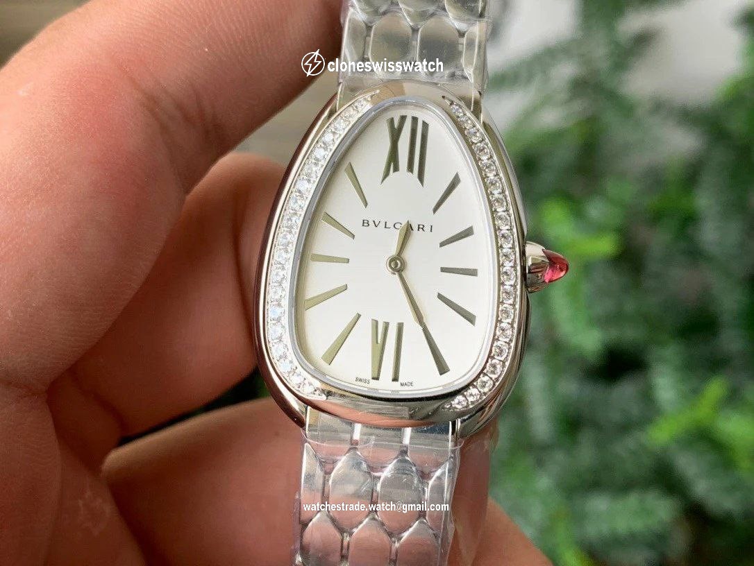 SERPENTI SEDUTTORI WATCH SS BVF 1:1 BEST EDITION WHITE DIAL DIAMONDS BEZEL ON SS BRACELET ETA QUARTZ