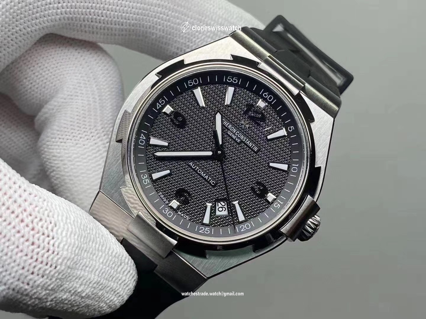 OVERSEAS SS 1:1 BEST EDITION BLACK TEXTURED DIAL ON BLACK RUBBER STRAP