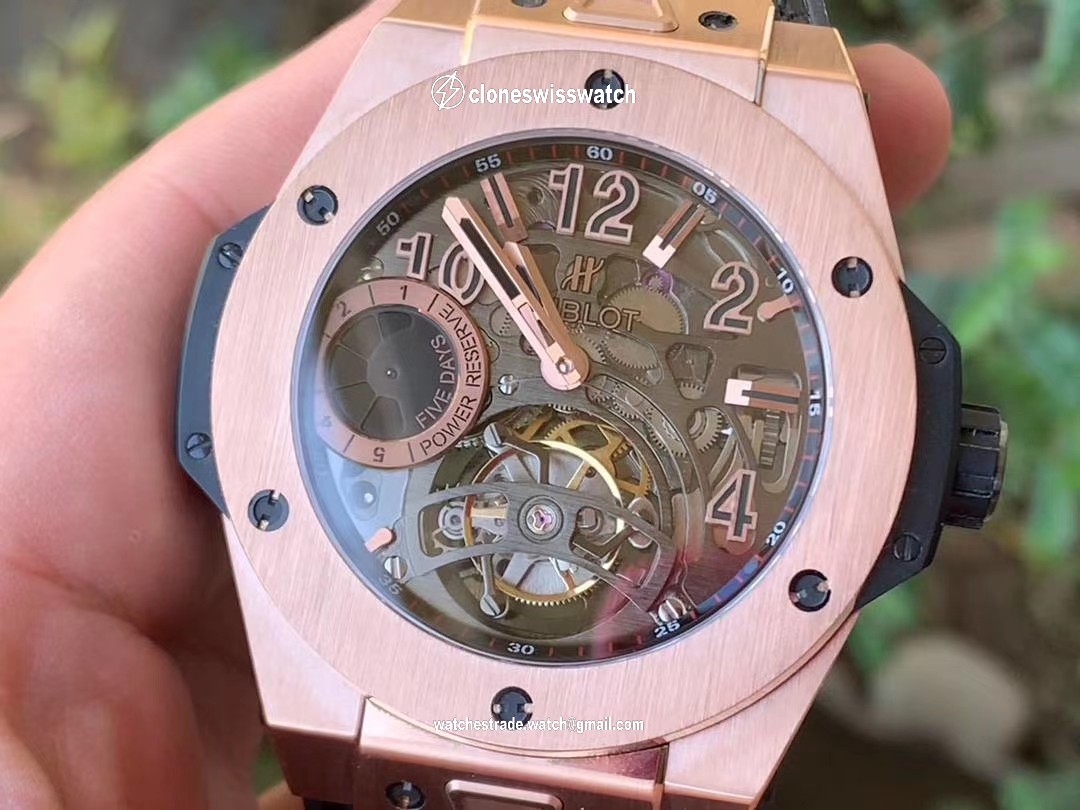 BIG BANG TOURBILLON KING 45MM RG MJF BEST EDITION SKELETON DIAL ON BLACK GUMMY STRAP