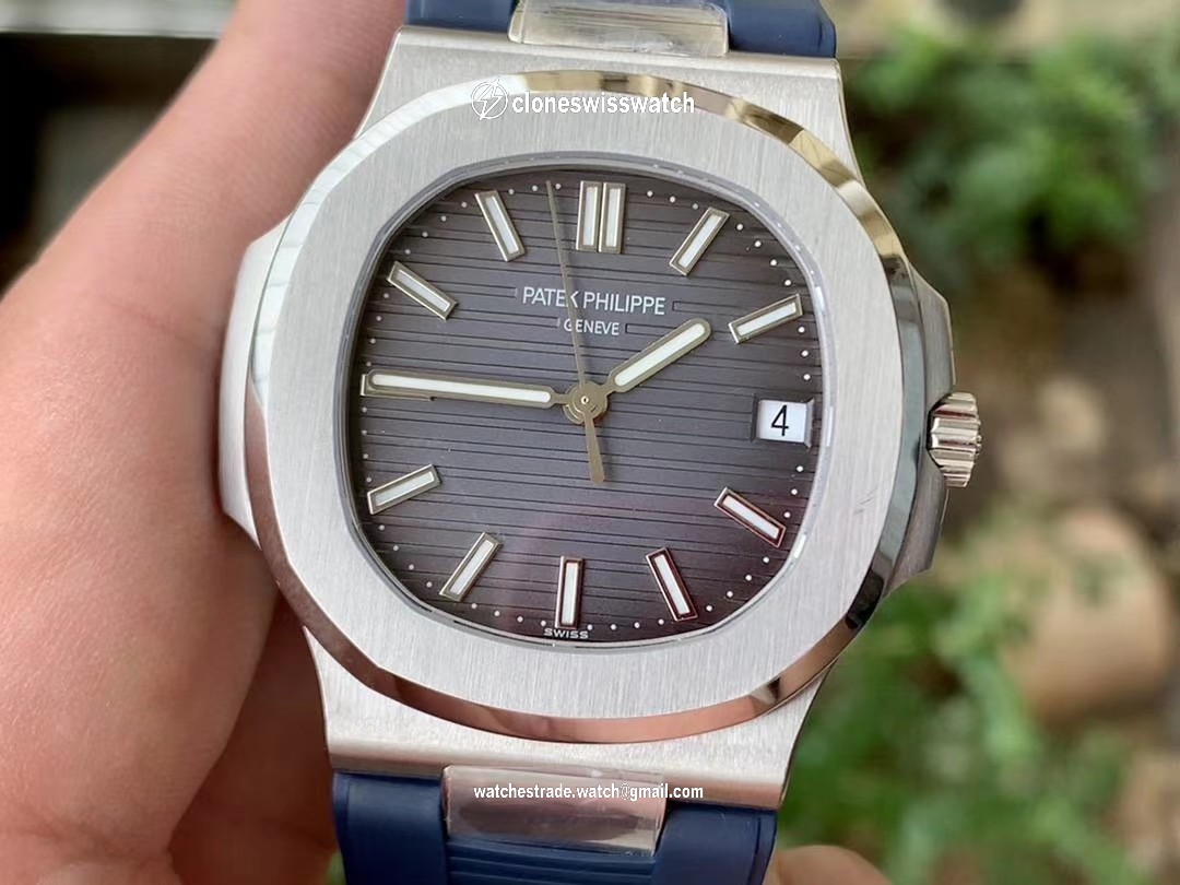 NAUTILUS 5711 RG GRF 1:1 BEST EDITION WHITE TEXTURED DIAL ON BLACK LEATHER STRAP 324CS