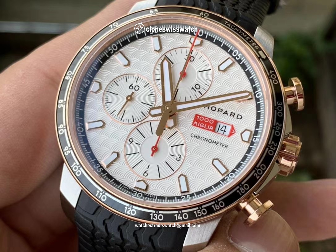 MILLE MIGLIA 168571 SS/RG V7F 1:1 BEST EDITION WHITE DIAL ON BLACK RUBBER STRAP A7750