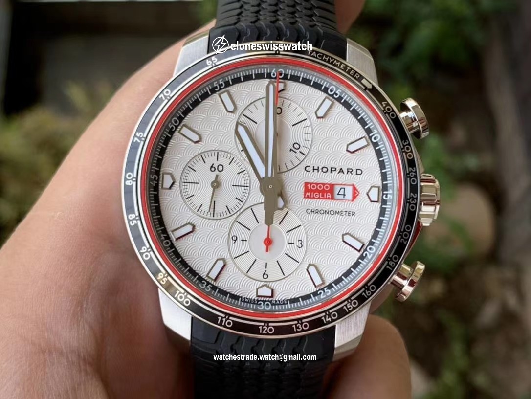 MILLE MIGLIA 168571 SS V7F 1:1 BEST EDITION WHITE DIAL ON BLACK RUBBER STRAP A7750