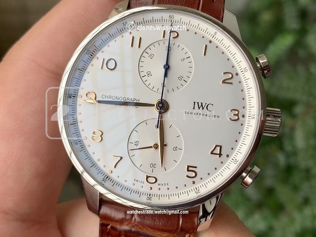 PORTUGUESE CHRONO IW371604 ZF 1:1 BEST EDITION WHITE DIAL ON BROWN LEATHER STRAP A69355
