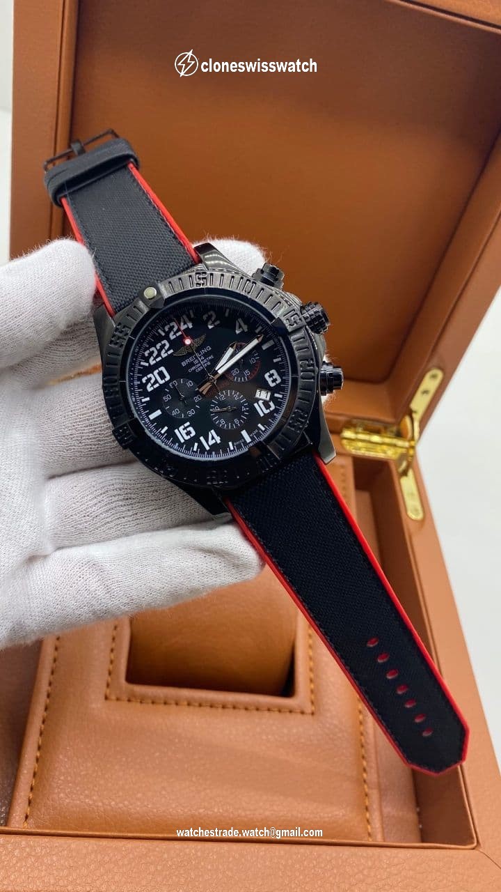 Breitling Avenger Black Red Chrono High Version on Black Leather Strap