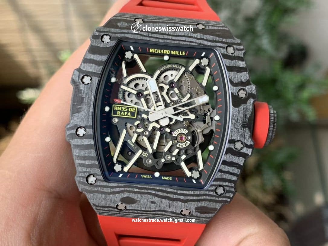 RM035-02 Real NTPT ZF 1:1 Best Edition Skeleton Dial on Red Rubber Strap V3