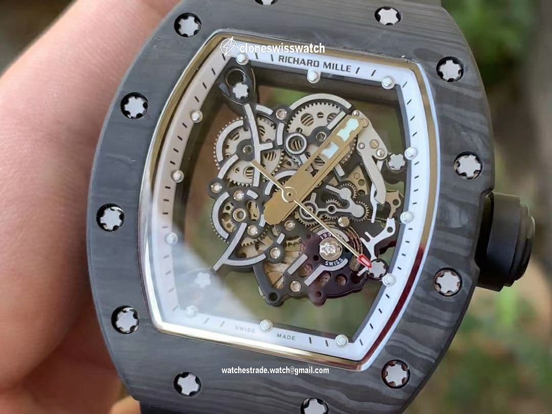 RM055 NTPT KVF Best Edition Skeleton Dial Gold on White Rubber Strap MIYOTA8215 V3 (Copy)