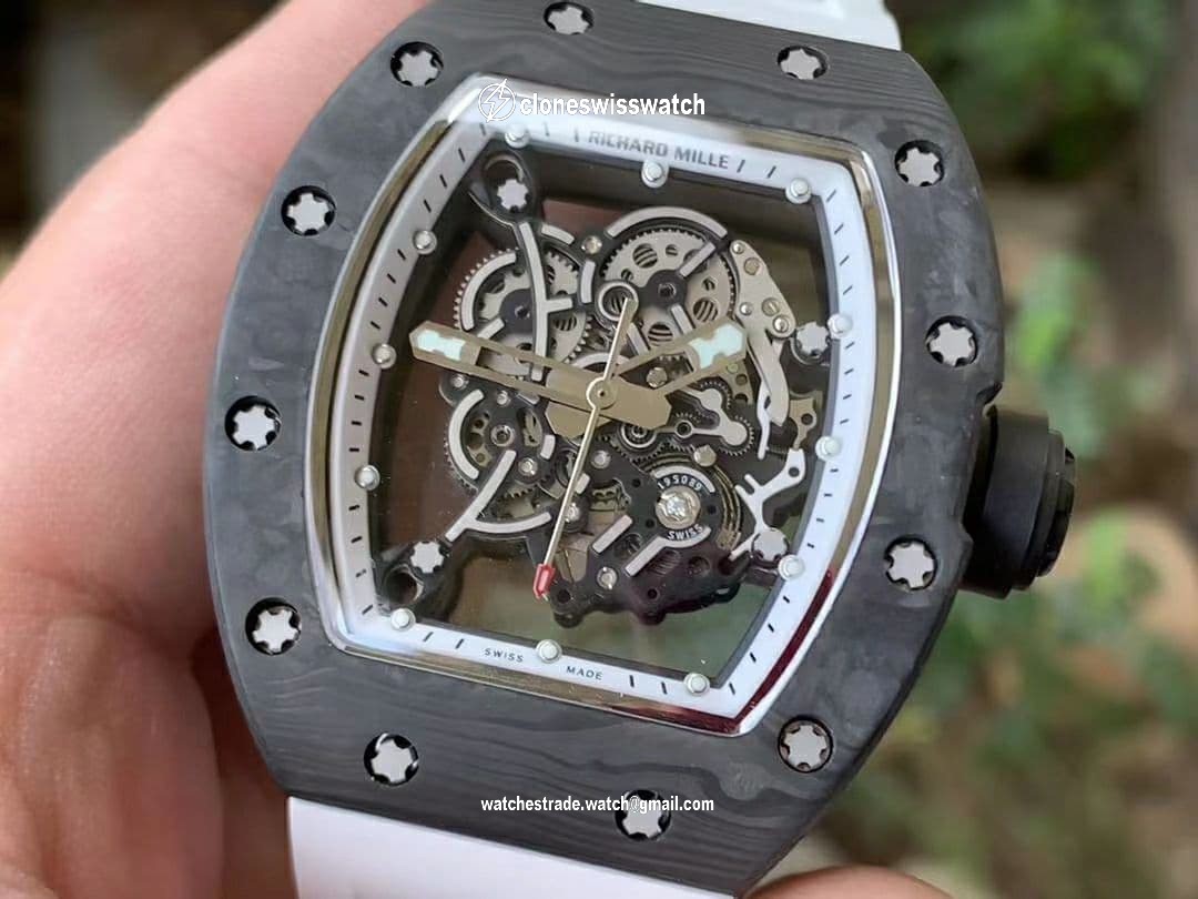 RM055 NTPT KVF Best Edition Skeleton Dial Black Crown on White Rubber Strap MIYOTA8215 V3
