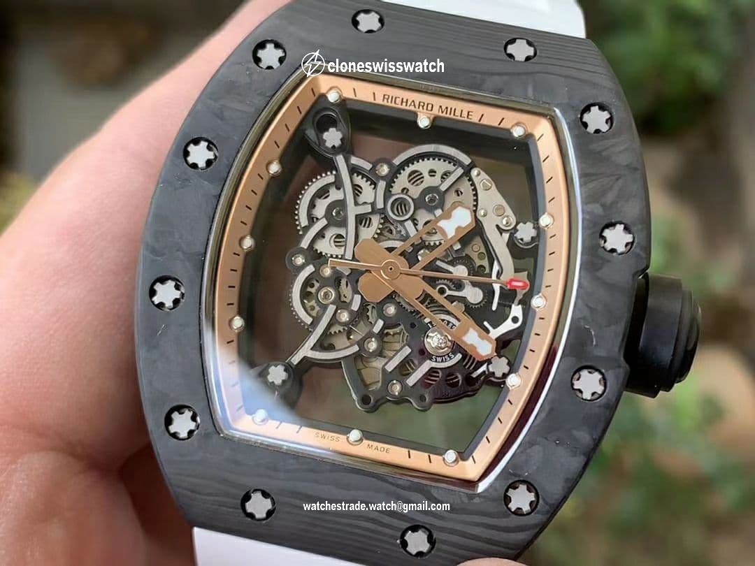 RM055 NTPT KVF Best Edition Skeleton Dial Gold on White Rubber Strap MIYOTA8215 V3
