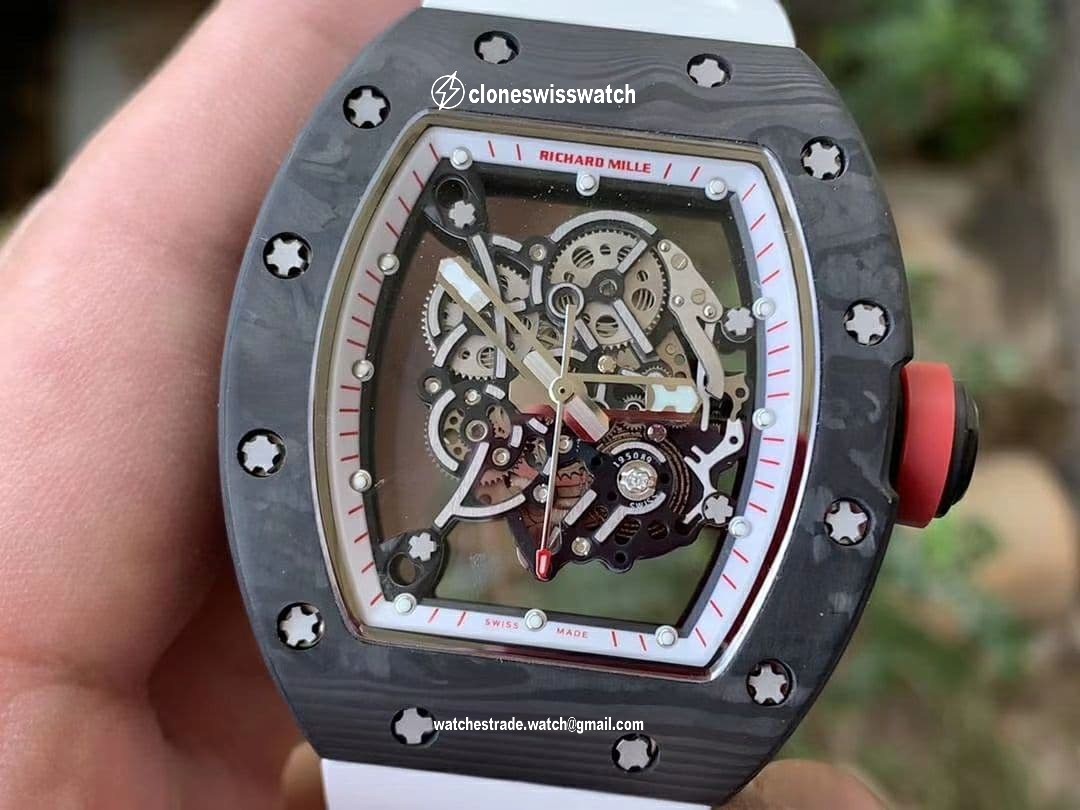 RM055 NTPT KVF Best Edition Skeleton Dial Red Crown on White Rubber Strap MIYOTA8215 V3