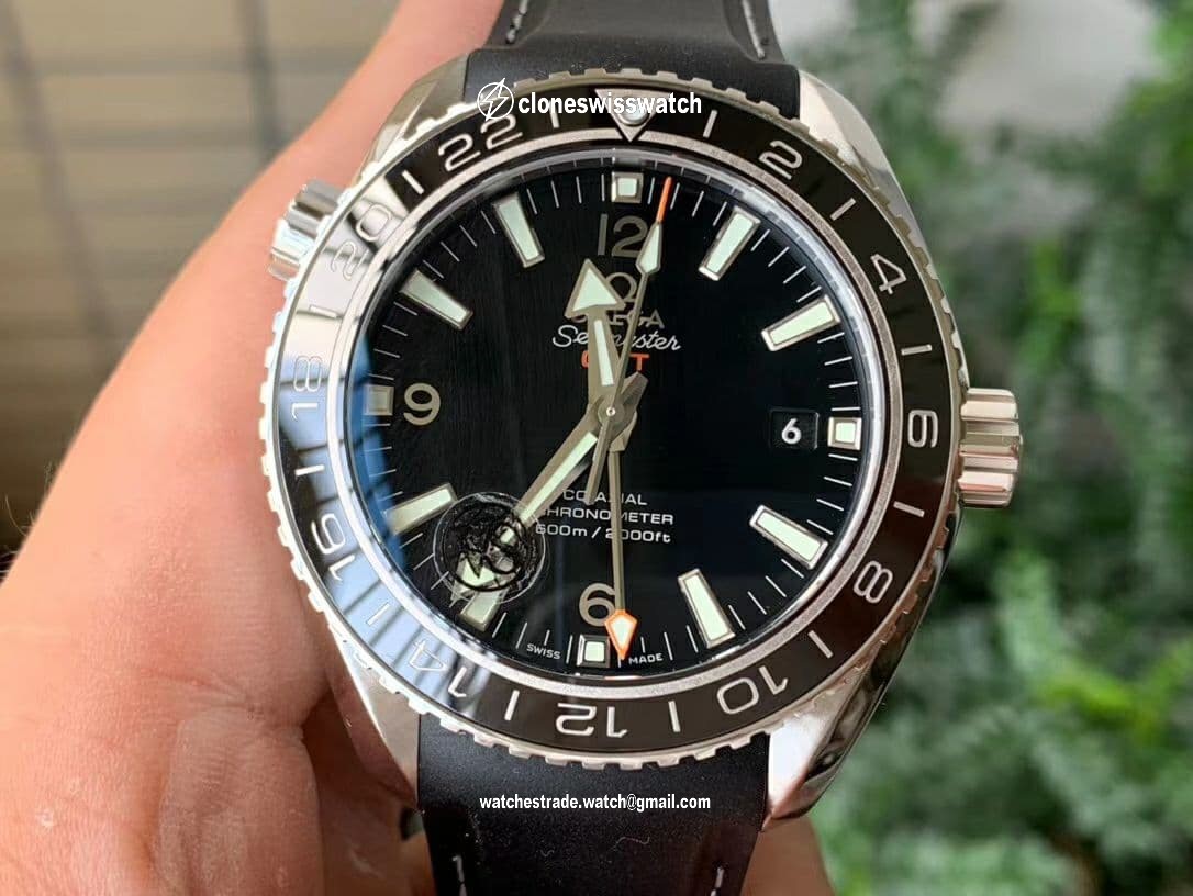 Planet Ocean 600M Co-Axial GMT 43.5mm VSF 1:1 Best Edition Black Dial Black Ceramic Bezel on Black Rubber Strap A8605 Super Clone