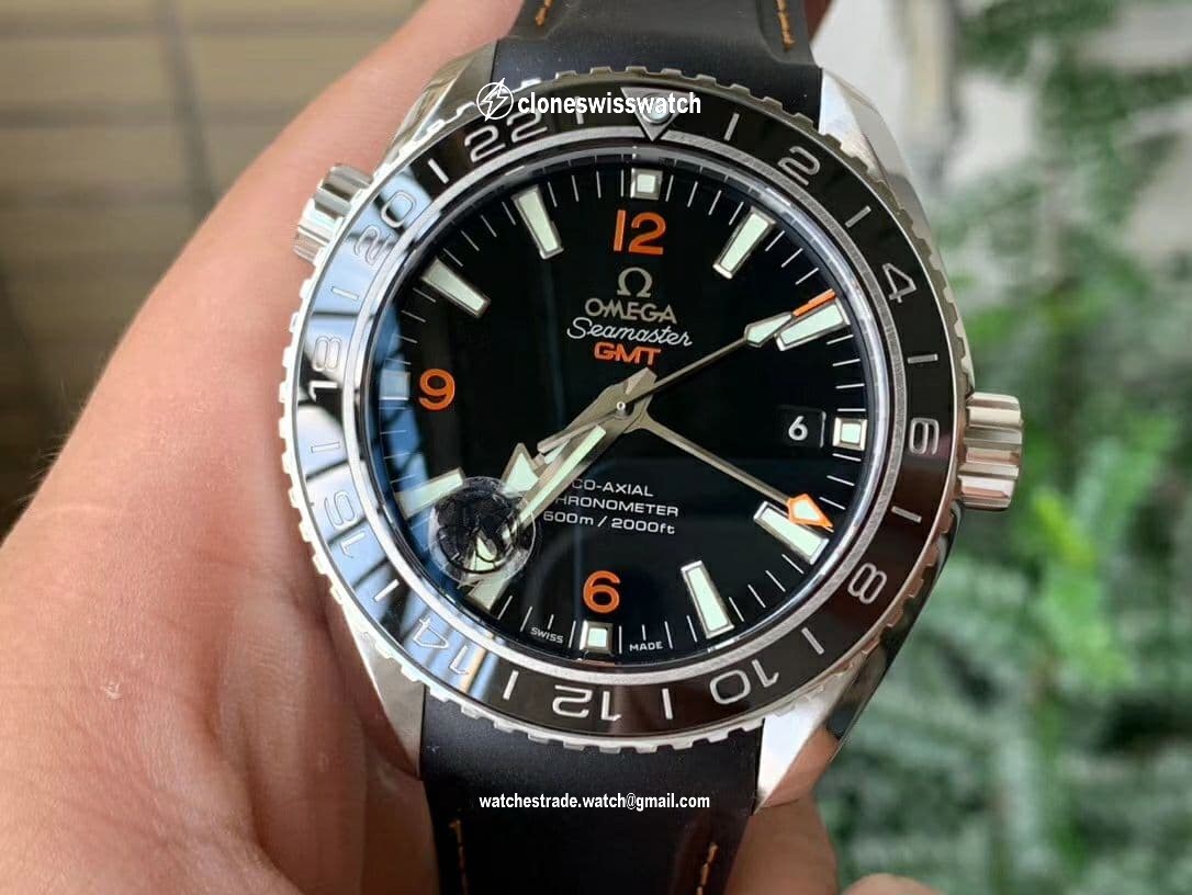 Planet Ocean 600M Co-Axial GMT 43.5mm VSF 1:1 Best Edition Black Dial Orange Markers Black Ceramic Bezel on Black Rubber Strap A8605 Super Clone