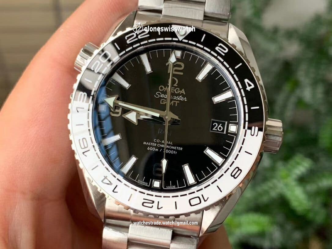 Planet Ocean 600M 'Tai Chi' GMT 43.5mm VSF 1:1 Best Edition Black/White Ceramic Bezel and Dial on SS Bracelet A8906 Super Clone