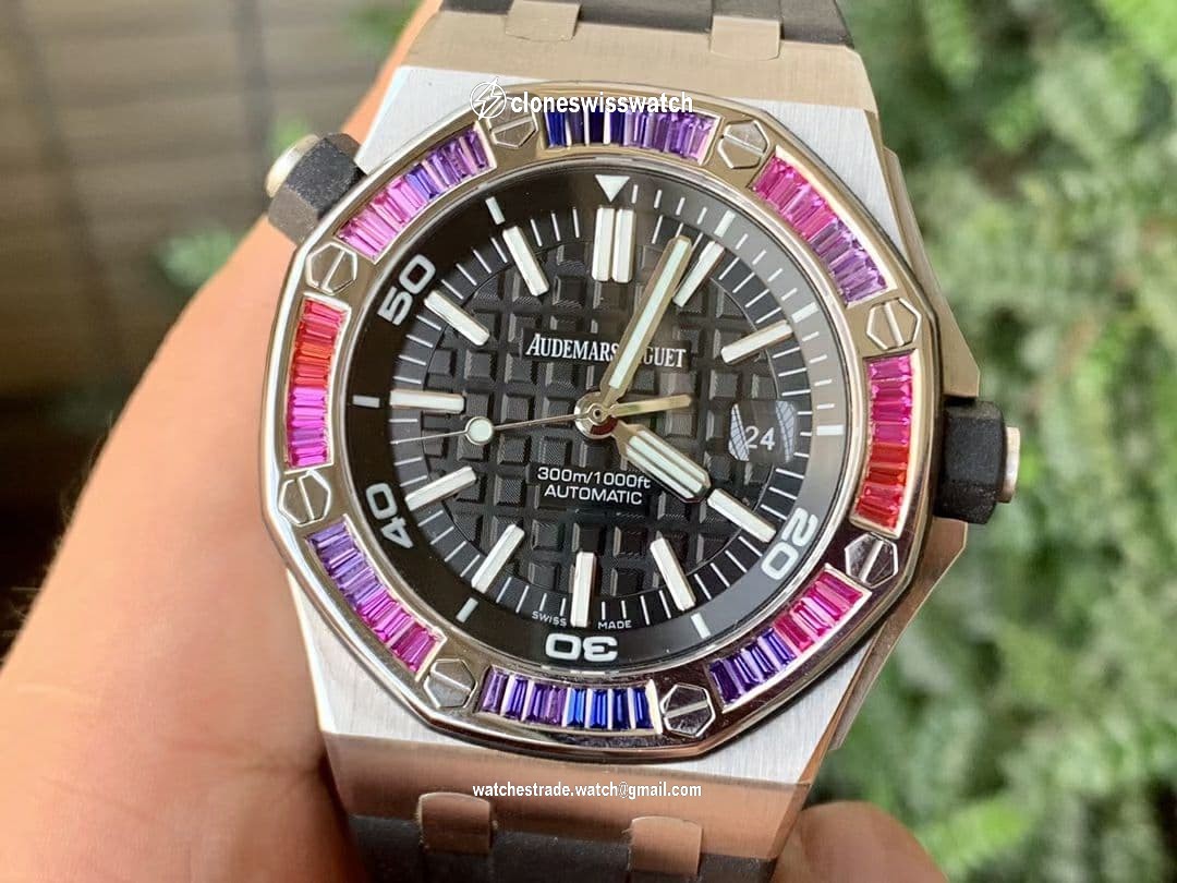 Royal Oak Offshore Diver Diamond 15703 JF 1:1 Best Edition on Rubber Strap A2824 V10