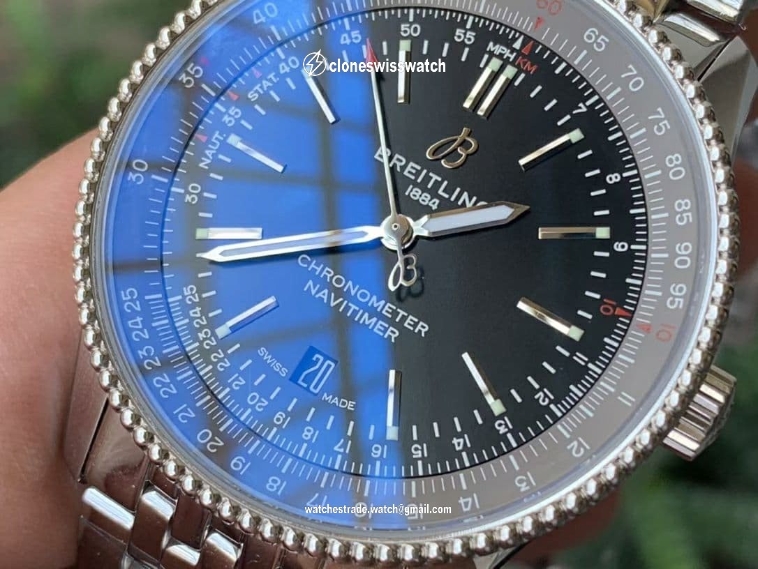 Navitimer 1 SS 38mm TF 1:1 Best Edition Black Bezel Black Dial on SS Bracelet A2824