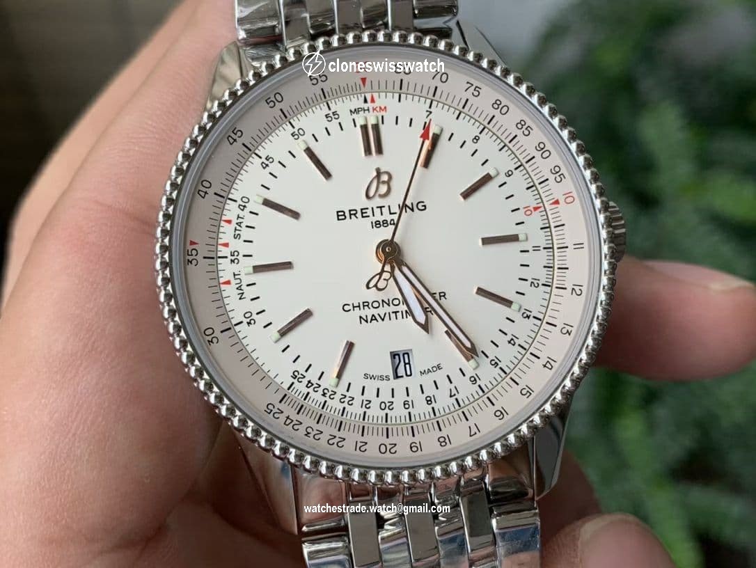 Navitimer 1 SS 41mm TF 1:1 Best Edition White Dial on SS Bracelet A2824