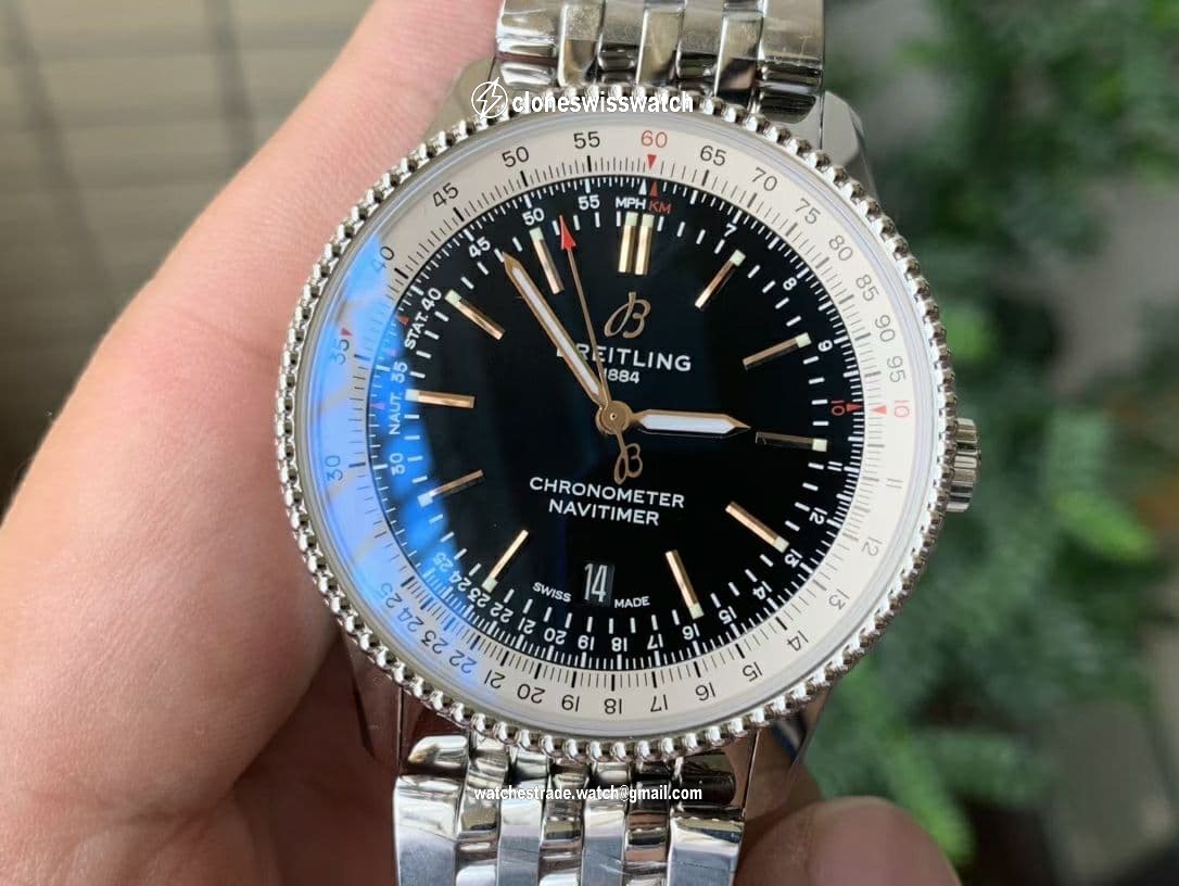 Navitimer 1 SS 38mm TF 1:1 Best Edition White Bezel Black Dial on SS Bracelet A2824 (Copy)