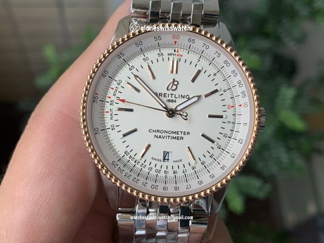 Navitimer 1 SS 38mm TF 1:1 Best Edition RG Bezel White Dial on SS Bracelet A2824