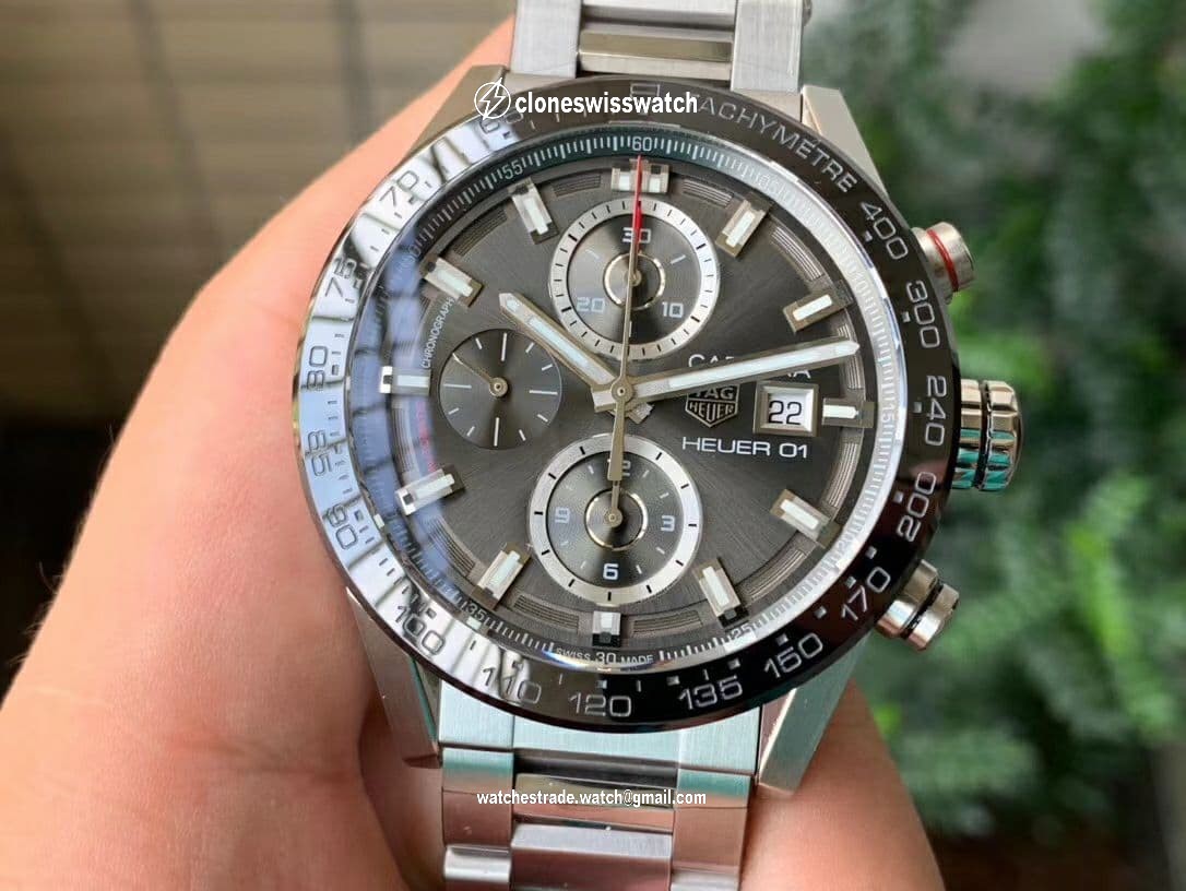 Calibre Heuer 01 Chrono SS XF 1:1 Best Edition Gray Dial on SS Bracelet Strap A1887