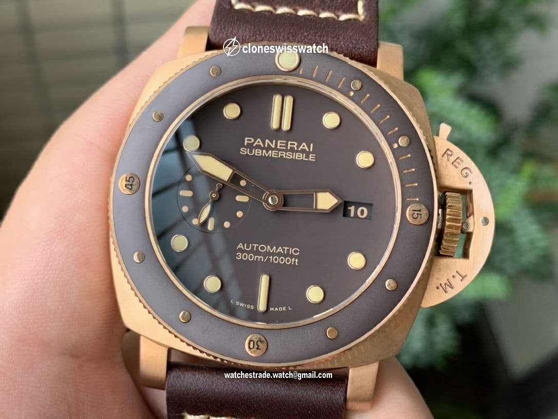 PAM968 V Bronzo VSF 1:1 Best Edition Brown Ceramic Bezel and Dial on Brown Calfskin Strap P.9010 Clone