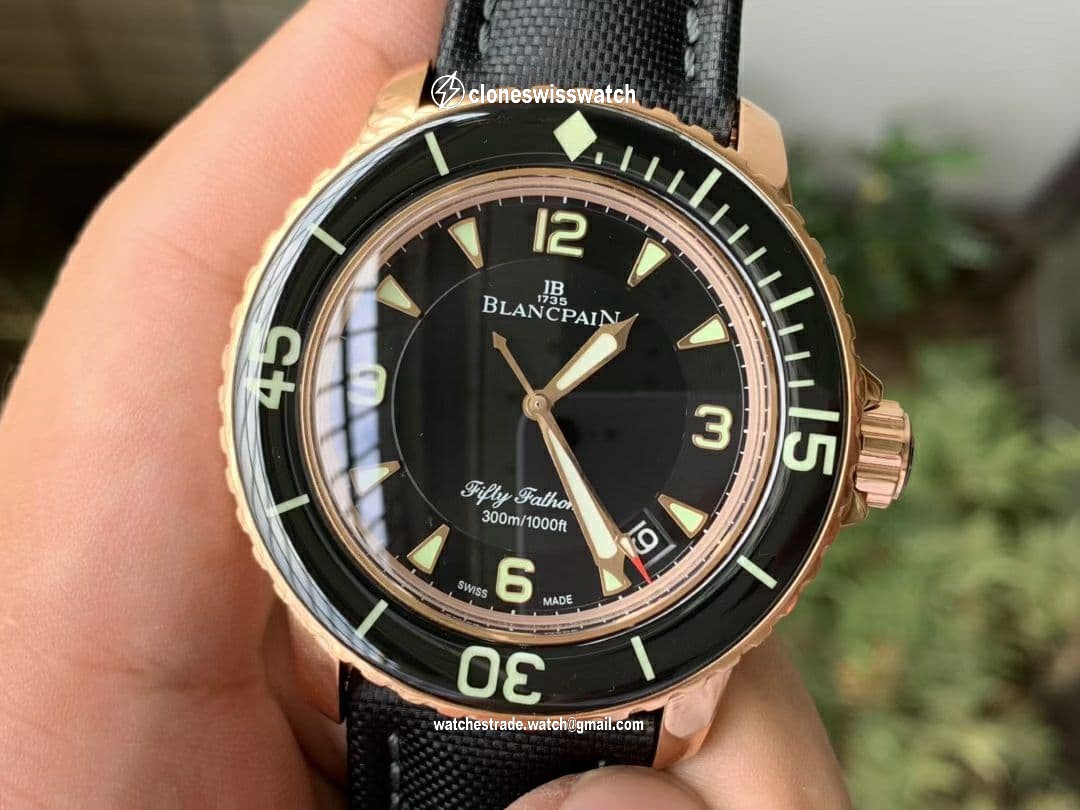 Fifty Fathoms RG Black ZF 1:1 Best Edition Black Dial on Sail-canvas Strap A2836 (Free Extra Strap)