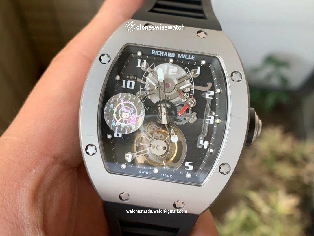 RM001 Tourbillon Brushed SS JBF Best Edition Black Dial on Black Leather Strap