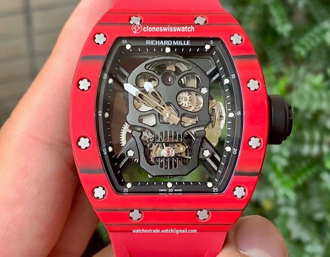 RM052-01 Tourbillon PVD Red Bezel JBF Best Edition Skeleton Dial on Red Rubber Strap