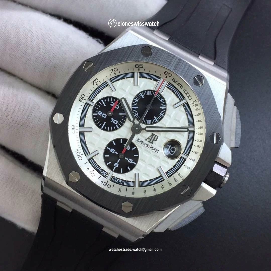 Royal Oak Offshore 44mm SS Updated Black Ceramic Bezel JF 1:1 Best Edition on Rubber Strap A3126 V2 w/ Cyclops and DW Mod