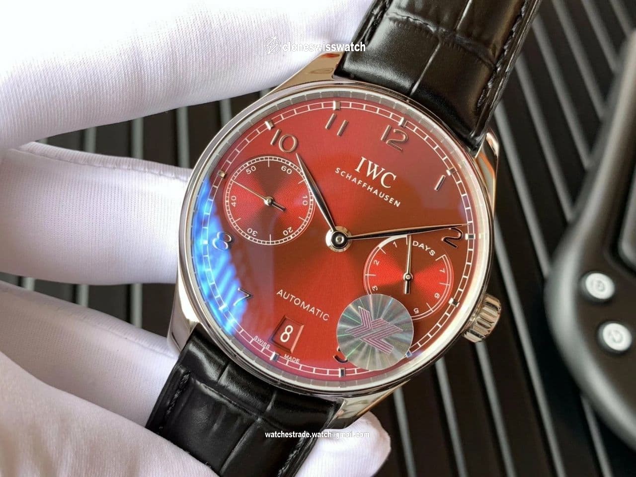PORTUGUESE CHRONO IW371606 ZF 1:1 BEST EDITION RED DIAL ON BLACK LEATHER STRAP A69355