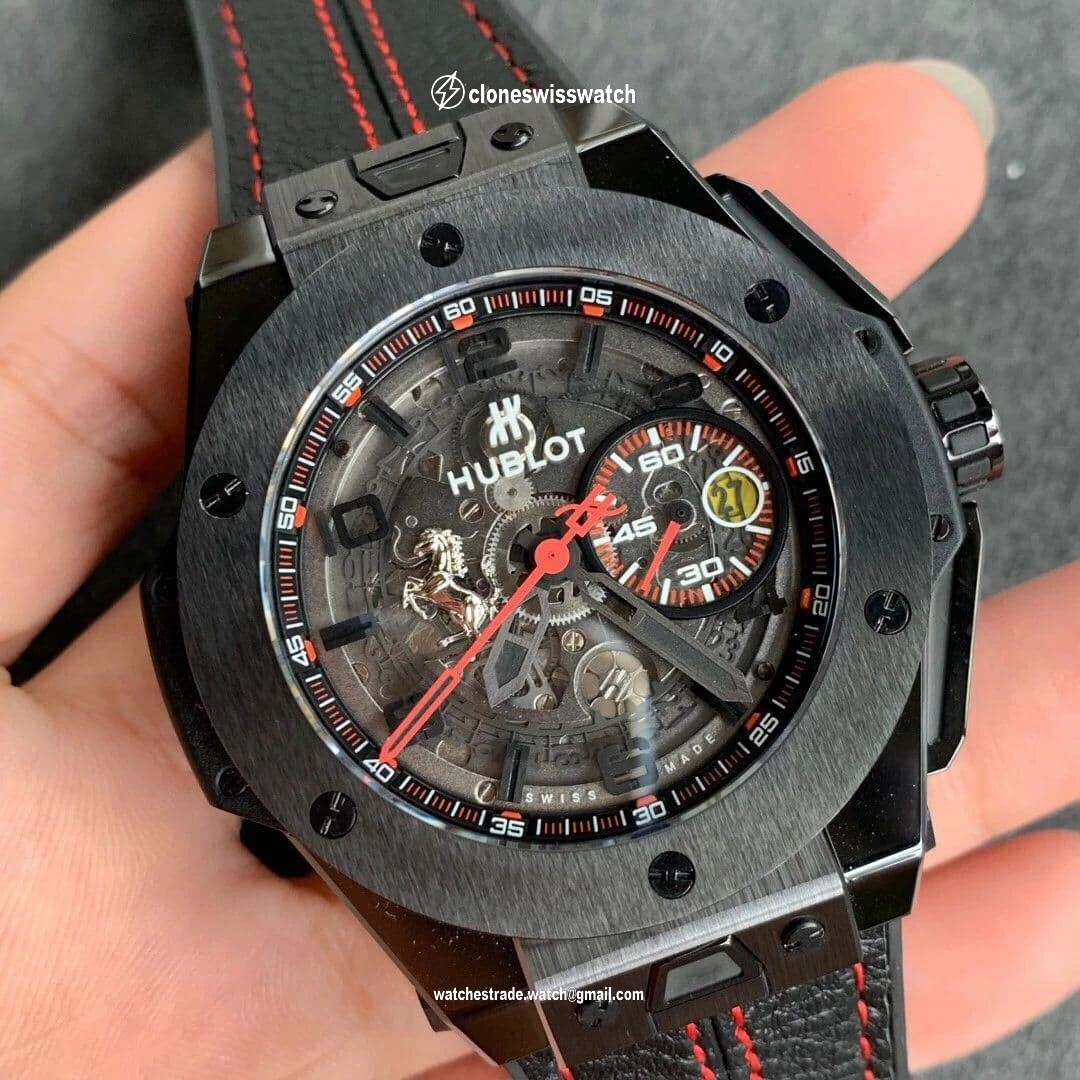 Big Bang Ferrari Unico Black Ceramic V6F Best Edition Skeleton Dial on Black Gummy Strap HUB1288
