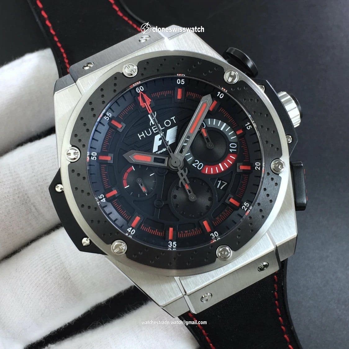 Big Bang Ferrari F1 Carbon Fiber V6F Limited Edition Black/Red Dial on Black Leather Strap HUB4100