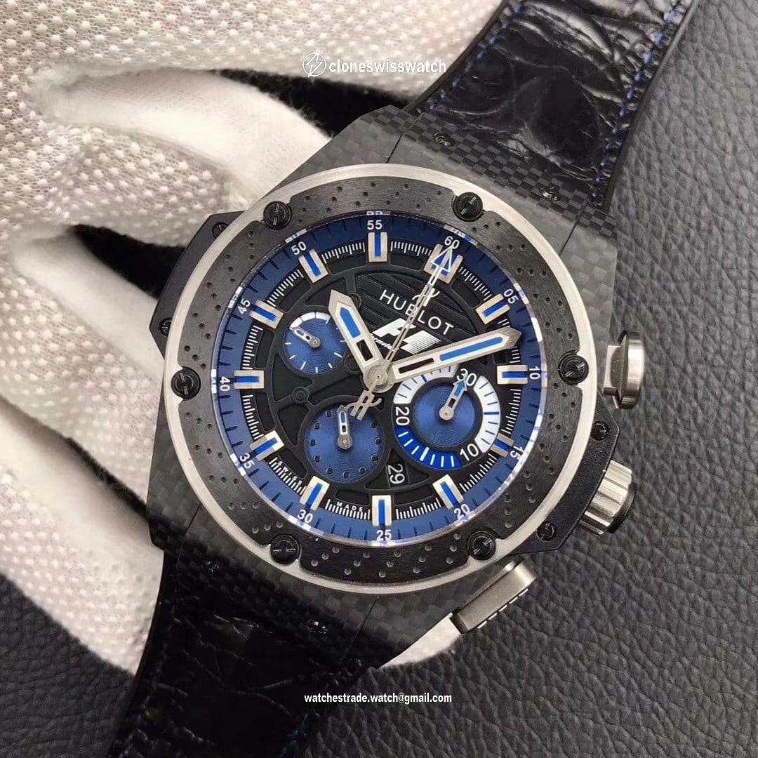 Big Bang Ferrari F1 Carbon Fiber V6F Limited Edition Black/Blue Dial on Black Leather Strap HUB4100