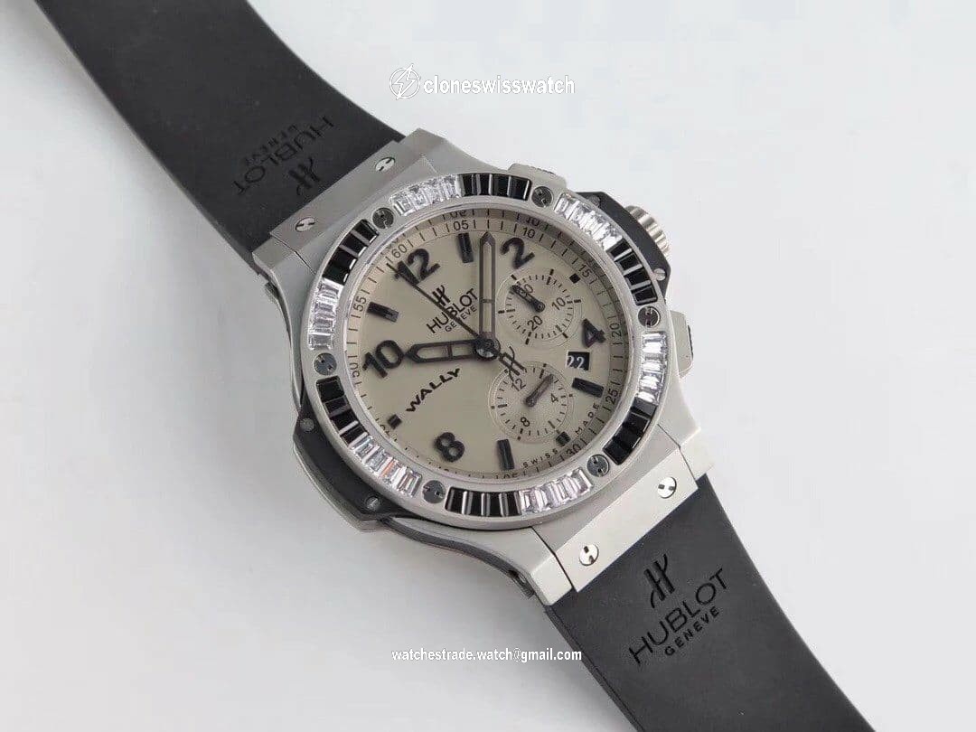 Big Bang 44mm SS Grey Dial Diamond Bezel on Black Leather Strap HUB4104