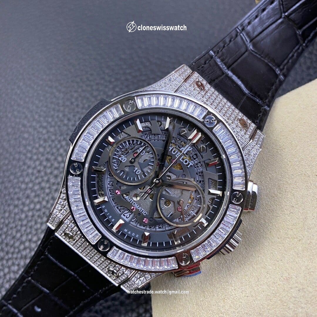 Classic Fusion Chrono SS OXF Best Edition Diamonds Case Black Dial on Black Leather Strap A7750