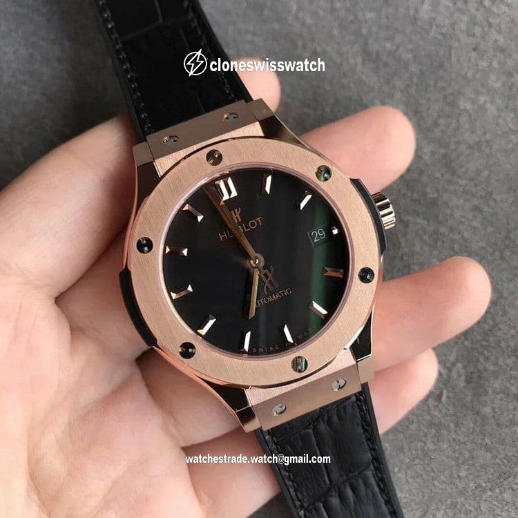 Classic Fusion 38mm RG JJF 1:1 Best Edition Black Dial on Black Gummy Strap A2892 V2